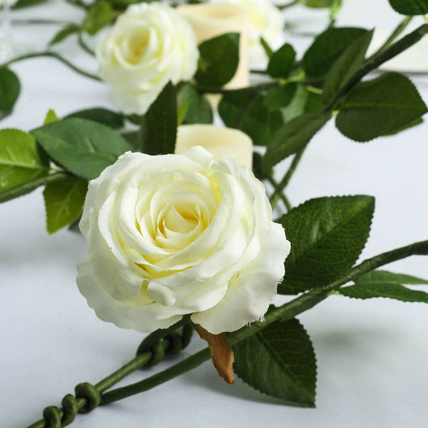 6FT Long Cream Real Touch Rose Garland With 5 Big Roses, Wedding Garland Centerpiece#whtbkgd