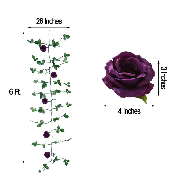 6FT Long Purple Real Touch Rose Garland With 5 Big Roses, Wedding Garland Centerpiece