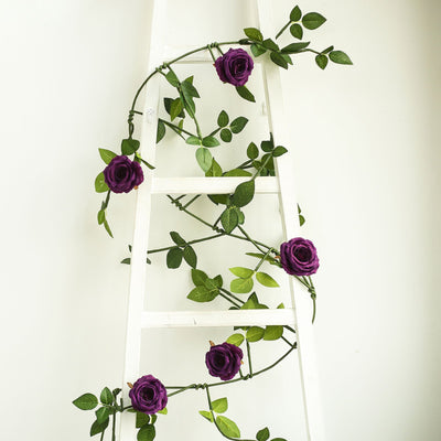 6FT Long Purple Real Touch Rose Garland With 5 Big Roses, Wedding Garland Centerpiece