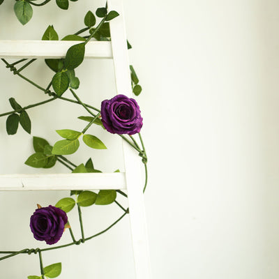 6FT Long Purple Real Touch Rose Garland With 5 Big Roses, Wedding Garland Centerpiece