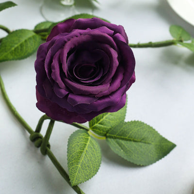 6FT Long Purple Real Touch Rose Garland With 5 Big Roses, Wedding Garland Centerpiece#whtbkgd