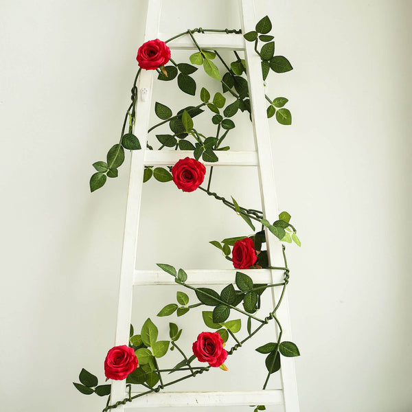 6FT Long Red Real Touch Rose Garland With 5 Big Roses, Wedding Garland Centerpiece