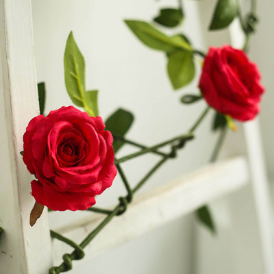 6FT Long Red Real Touch Rose Garland With 5 Big Roses, Wedding Garland Centerpiece