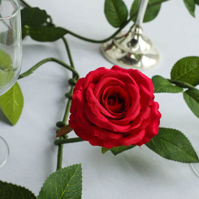 6FT Long Red Real Touch Rose Garland With 5 Big Roses, Wedding Garland Centerpiece