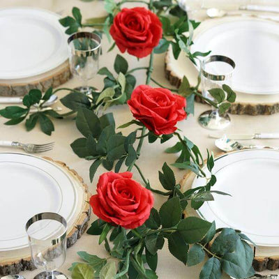 6FT Long Red Real Touch Rose Garland With 5 Big Roses, Wedding Garland Centerpiece