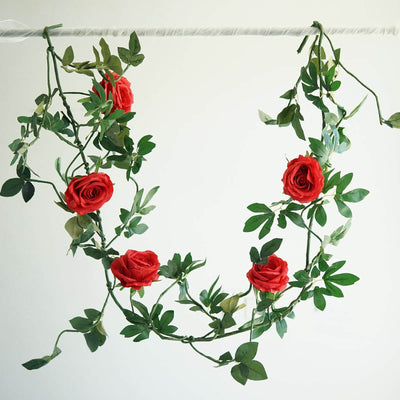 6FT Long Red Real Touch Rose Garland With 5 Big Roses, Wedding Garland Centerpiece