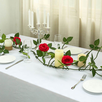 6FT Long Red Real Touch Rose Garland With 5 Big Roses, Wedding Garland Centerpiece