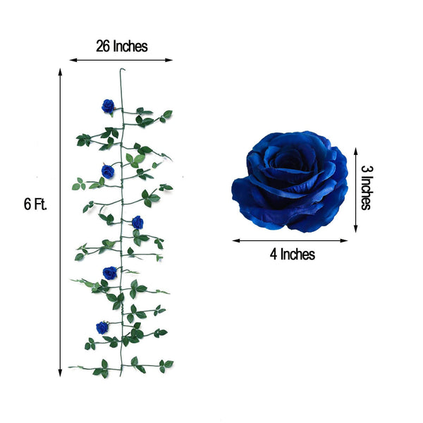 6FT Long Royal Blue Real Touch Rose Garland With 5 Big Roses, Wedding Garland Centerpiece
