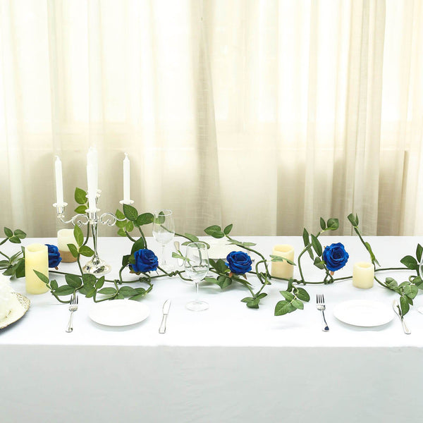 6FT Long Royal Blue Real Touch Rose Garland With 5 Big Roses, Wedding Garland Centerpiece