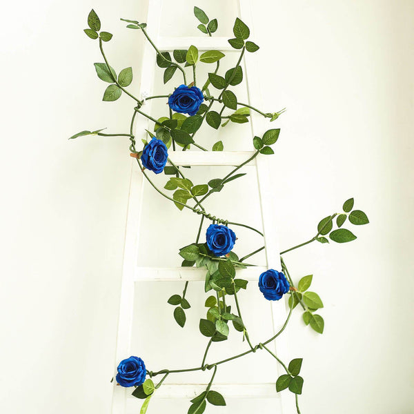 6FT Long Royal Blue Real Touch Rose Garland With 5 Big Roses, Wedding Garland Centerpiece