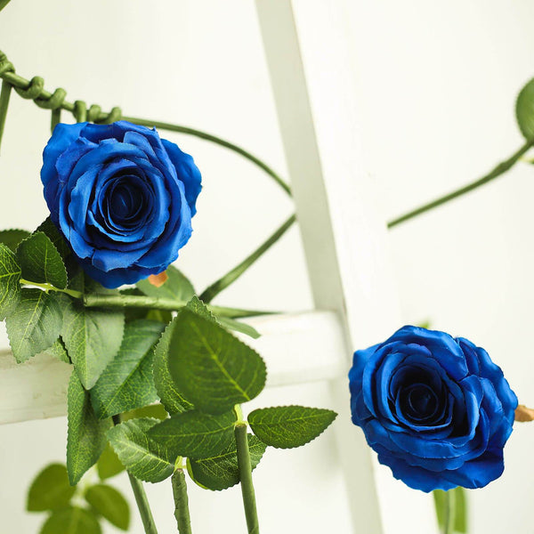 6FT Long Royal Blue Real Touch Rose Garland With 5 Big Roses, Wedding Garland Centerpiece