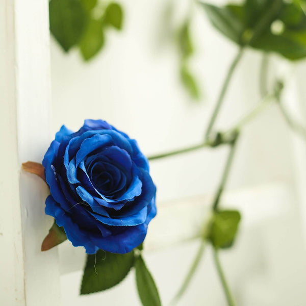 6FT Long Royal Blue Real Touch Rose Garland With 5 Big Roses, Wedding Garland Centerpiece
