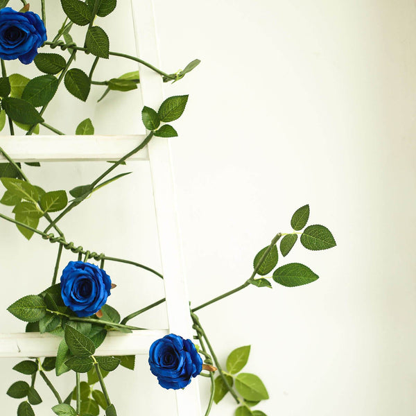 6FT Long Royal Blue Real Touch Rose Garland With 5 Big Roses, Wedding Garland Centerpiece