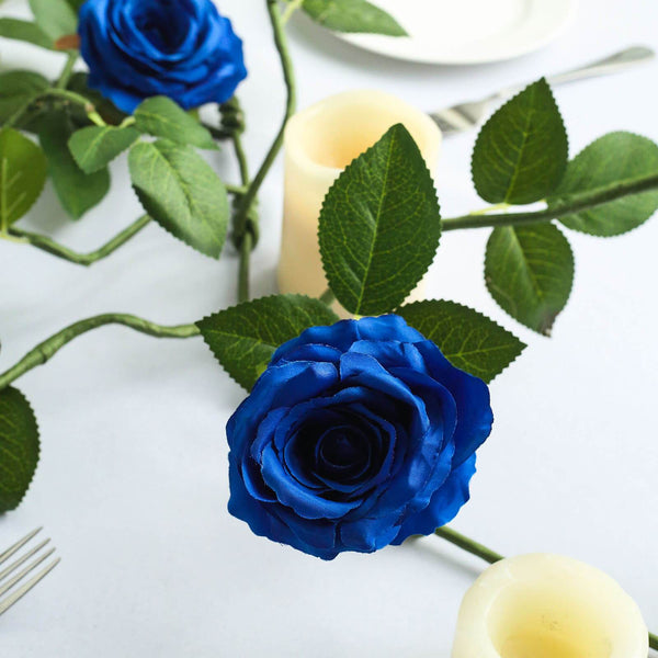 6FT Long Royal Blue Real Touch Rose Garland With 5 Big Roses, Wedding Garland Centerpiece