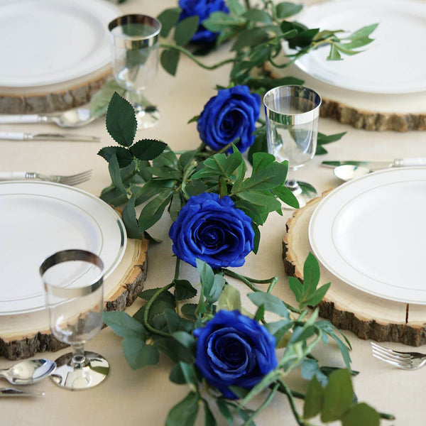 6FT Long Royal Blue Real Touch Rose Garland With 5 Big Roses, Wedding Garland Centerpiece