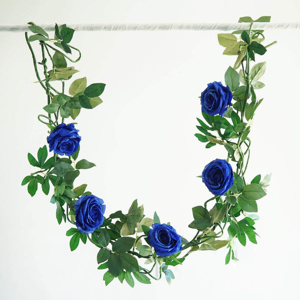 6FT Long Royal Blue Real Touch Rose Garland With 5 Big Roses, Wedding Garland Centerpiece