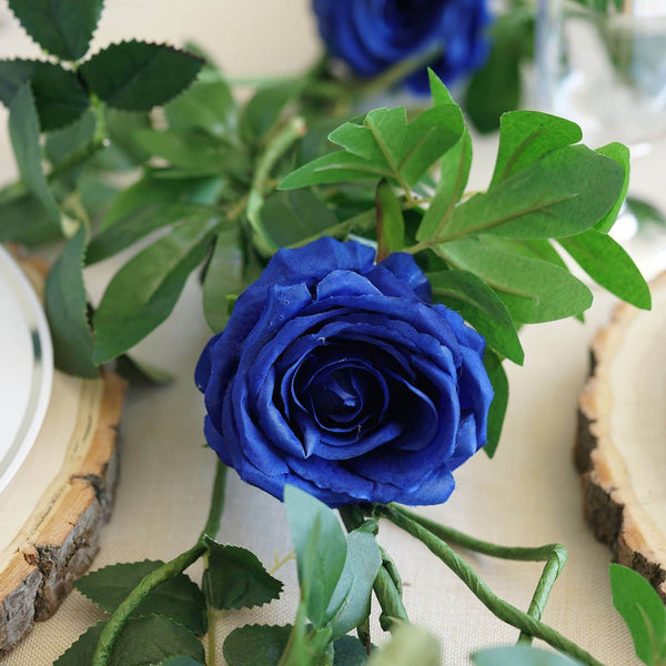 6FT Long Royal Blue Real Touch Rose Garland With 5 Big Roses, Wedding Garland Centerpiece