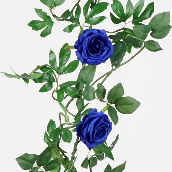 6FT Long Royal Blue Real Touch Rose Garland With 5 Big Roses, Wedding Garland Centerpiece
