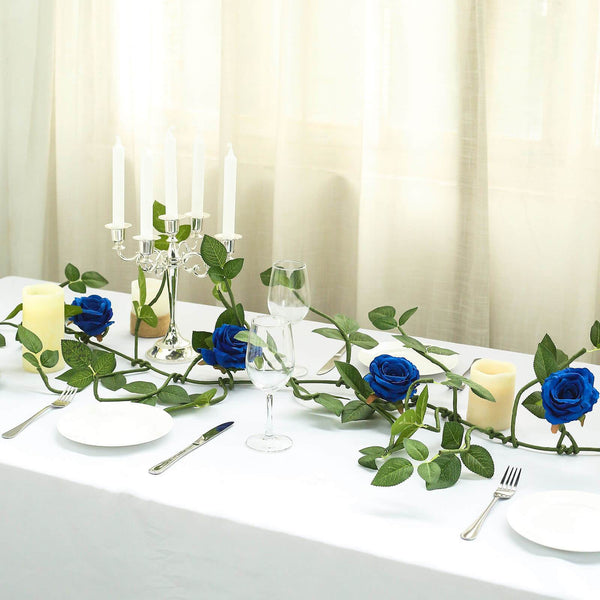 6FT Long Royal Blue Real Touch Rose Garland With 5 Big Roses, Wedding Garland Centerpiece