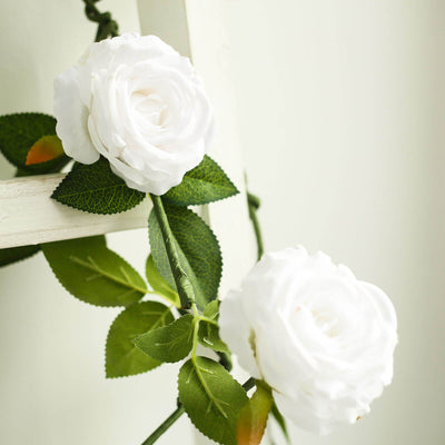 6FT Long White Real Touch Rose Garland With 5 Big Roses, Wedding Garland Centerpiece
