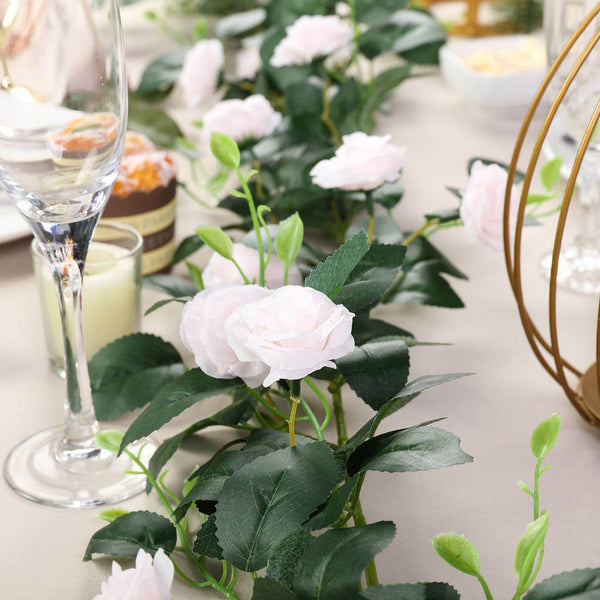 6 ft | Blush | Rose Gold | 20 Flowers | UV Protected Silk Rose Garland | Bendable Wire Vines | Artificial Flower Garlands with Leaves