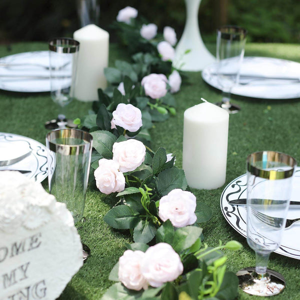 6 ft | Blush | Rose Gold | 20 Flowers | UV Protected Silk Rose Garland | Bendable Wire Vines | Artificial Flower Garlands with Leaves