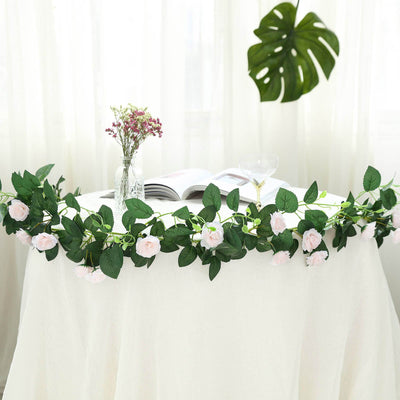 6 ft | Blush | Rose Gold | 20 Flowers | UV Protected Silk Rose Garland | Bendable Wire Vines | Artificial Flower Garlands with Leaves