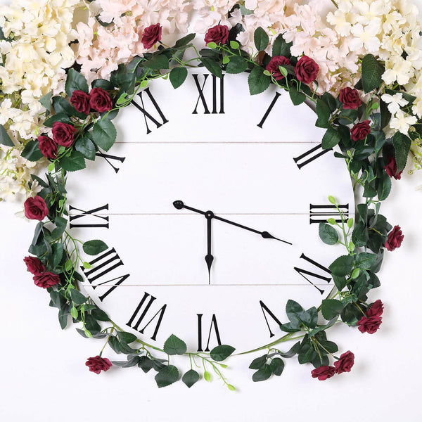 6 ft | Burgundy | 20 Flowers | UV Protected Silk Rose Garland | Bendable Wire Vines | Artificial Flower Garlands with Leaves