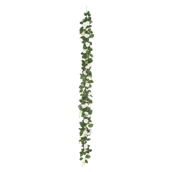 6 ft | Cream | 20 Flowers | UV Protected Silk Rose Garland | Bendable Wire Vines | Artificial Flower Garlands with Leaves