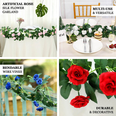 6FT | Blush | Rose Gold | 20 Flowers | UV Protected Silk Rose Garland | Bendable Wire Vines | Artificial Flower Garlands with Leaves