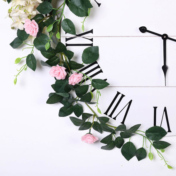 6 ft | Pink | 20 Flowers | UV Protected Silk Rose Garland | Bendable Wire Vines | Artificial Flower Garlands with Leaves