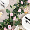 6 ft | Pink | 20 Flowers | UV Protected Silk Rose Garland | Bendable Wire Vines | Artificial Flower Garlands with Leaves