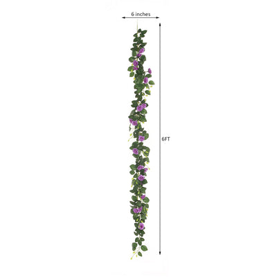 6 ft | Purple | 20 Flowers | UV Protected Silk Rose Garland | Bendable Wire Vines | Artificial Flower Garlands with Leaves