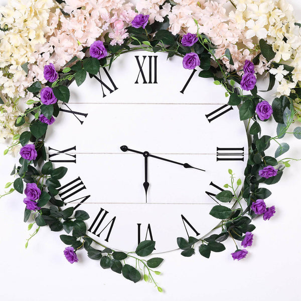 6 ft | Purple | 20 Flowers | UV Protected Silk Rose Garland | Bendable Wire Vines | Artificial Flower Garlands with Leaves