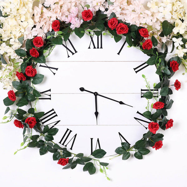 6 ft | Red | 20 Flowers | UV Protected Silk Rose Garland | Bendable Wire Vines | Artificial Flower Garlands with Leaves