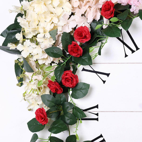 6 ft | Red | 20 Flowers | UV Protected Silk Rose Garland | Bendable Wire Vines | Artificial Flower Garlands with Leaves