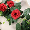 6 ft | Red | 20 Flowers | UV Protected Silk Rose Garland | Bendable Wire Vines | Artificial Flower Garlands with Leaves#whtbkgd