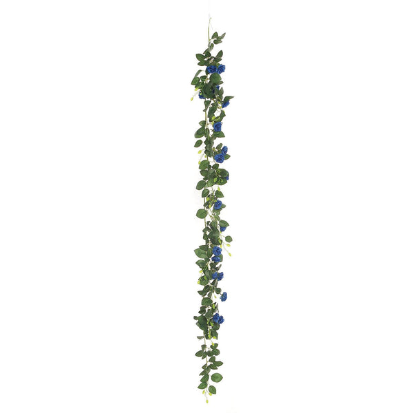 6 ft | Royal Blue | 20 Flowers | UV Protected Silk Rose Garland | Bendable Wire Vines | Artificial Flower Garlands with Leaves