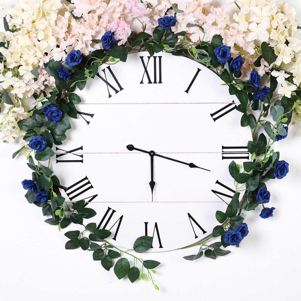 6 ft | Royal Blue | 20 Flowers | UV Protected Silk Rose Garland | Bendable Wire Vines | Artificial Flower Garlands with Leaves