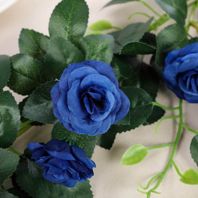 6 ft | Royal Blue | 20 Flowers | UV Protected Silk Rose Garland | Bendable Wire Vines | Artificial Flower Garlands with Leaves#whtbkgd