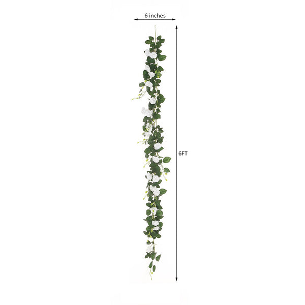 6 ft | White | 20 Flowers | UV Protected Silk Rose Garland | Bendable Wire Vines | Artificial Flower Garlands with Leaves