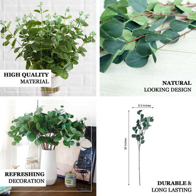 2 Bushes - 36" Green Flexible Artificial Eucalyptus Stems - UV Protected Artificial Outdoor Plant