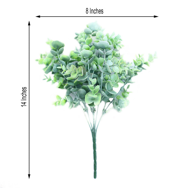 3 Bushes - 14" Frosted Green Flexible Artificial Eucalyptus Stems - UV Protected Artificial Outdoor Plant 