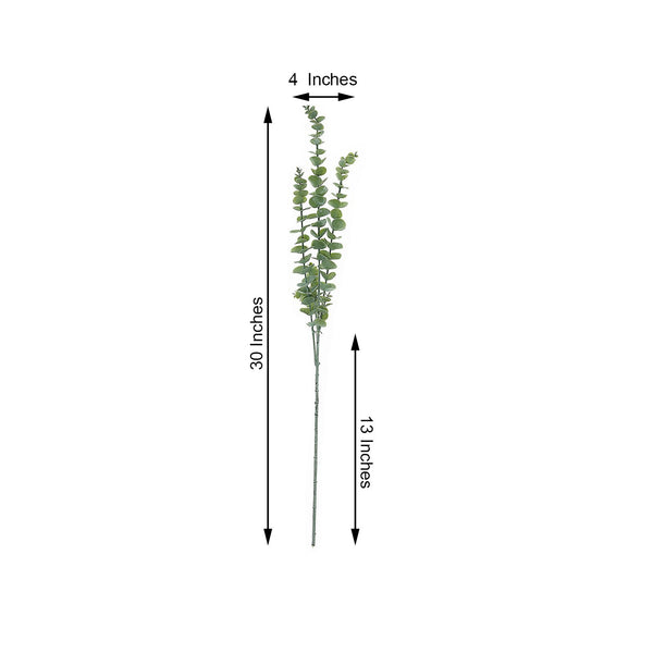 3 Bushes | 30Inch Artificial Eucalyptus Leaves Spray, Faux Greenery Stems - Frosted Green