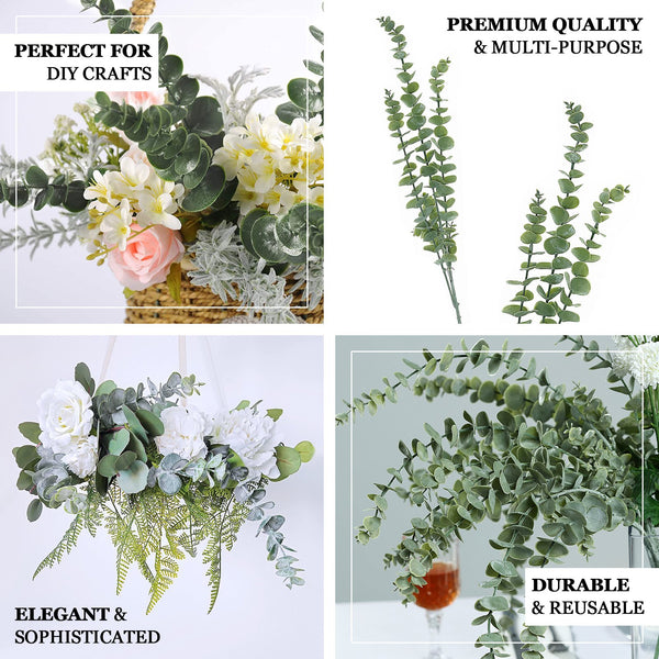 3 Bushes | 30Inch Artificial Eucalyptus Leaves Spray, Faux Greenery Stems - Frosted Green