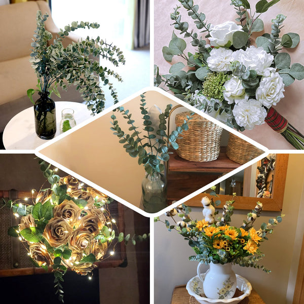 3 Bushes | 30Inch Artificial Eucalyptus Leaves Spray, Faux Greenery Stems - Frosted Green