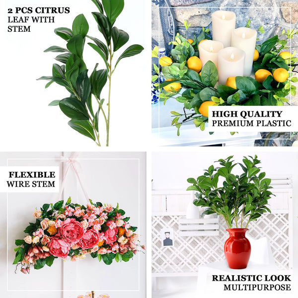 2 Pack | 26inch Artificial Green Lemon Leaf Stem, Faux Greenery Spray