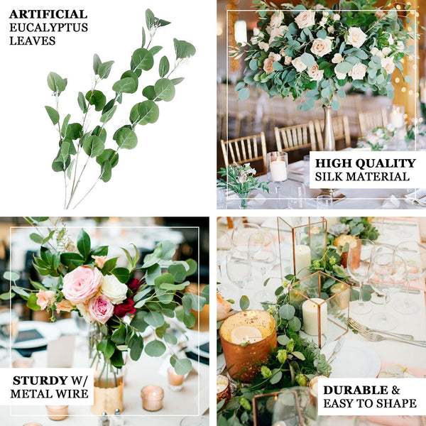 2 Bushes | 40inch Green Artificial Eucalyptus Stems, Silver Dollar Eucalyptus Leaves Spray