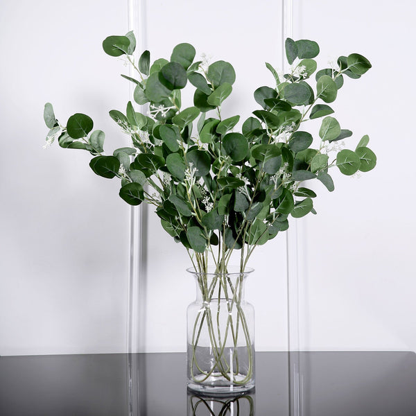 2 Bushes | 40inch Green Artificial Eucalyptus Stems, Silver Dollar Eucalyptus Leaves Spray