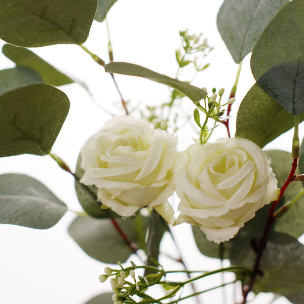 15inch Artificial Seeded Eucalyptus Leaves Stems, Ivory Silk Roses Wedding Greenery Bouquet Floral#whtbkgd